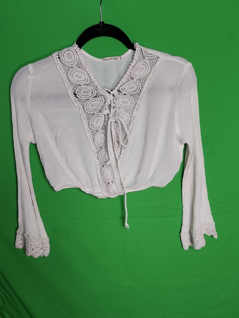 Heart & Hips White Boho Crochet Lace-Up Crop Top - Size M